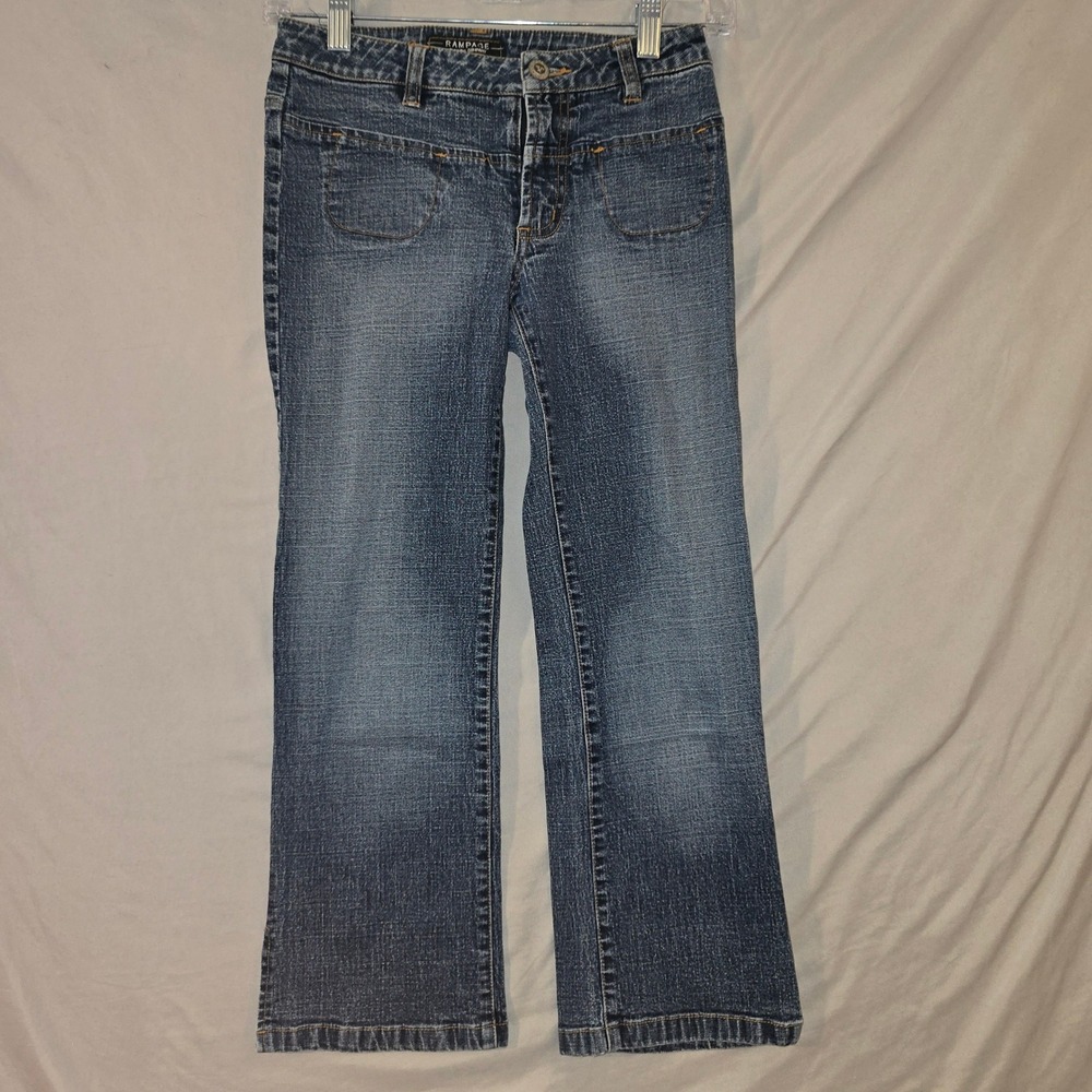 Rampage Jeans Size 1 Womens Blue crop Low Rise Side Slit Y2K 2PC545Z